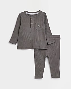 Baby Boy Grey Pocket Long Sleeve Rib Set