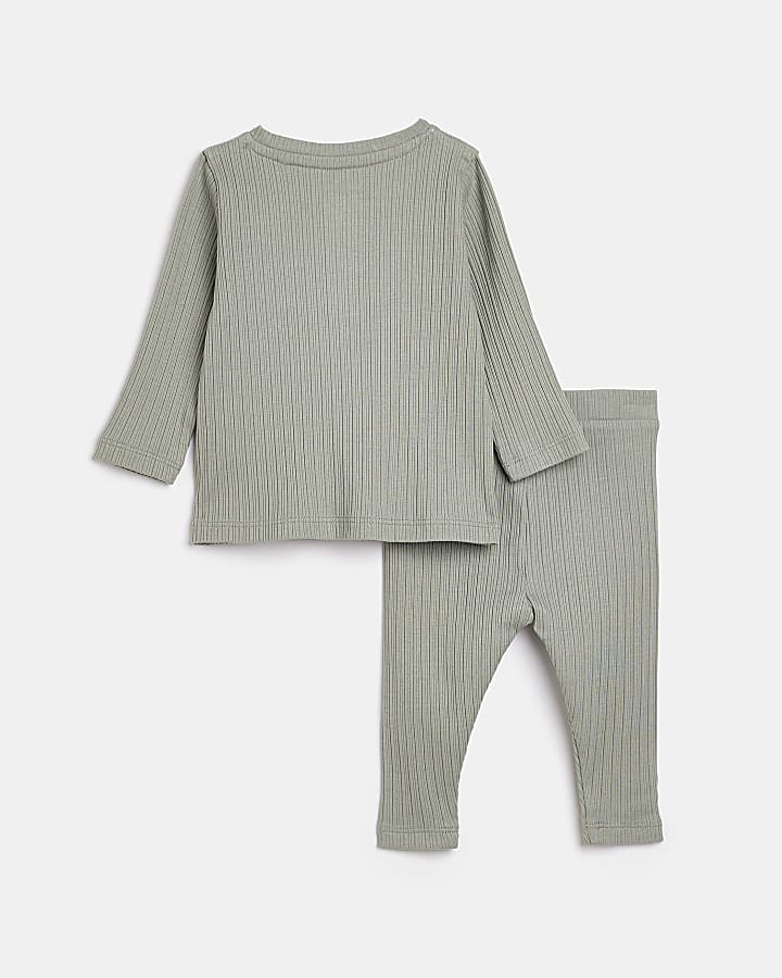 Baby Boy Khaki Pocket Long Sleeve Rib Set