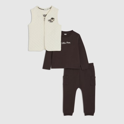 Baby Boys Beige Bear Gilet Set Of 3