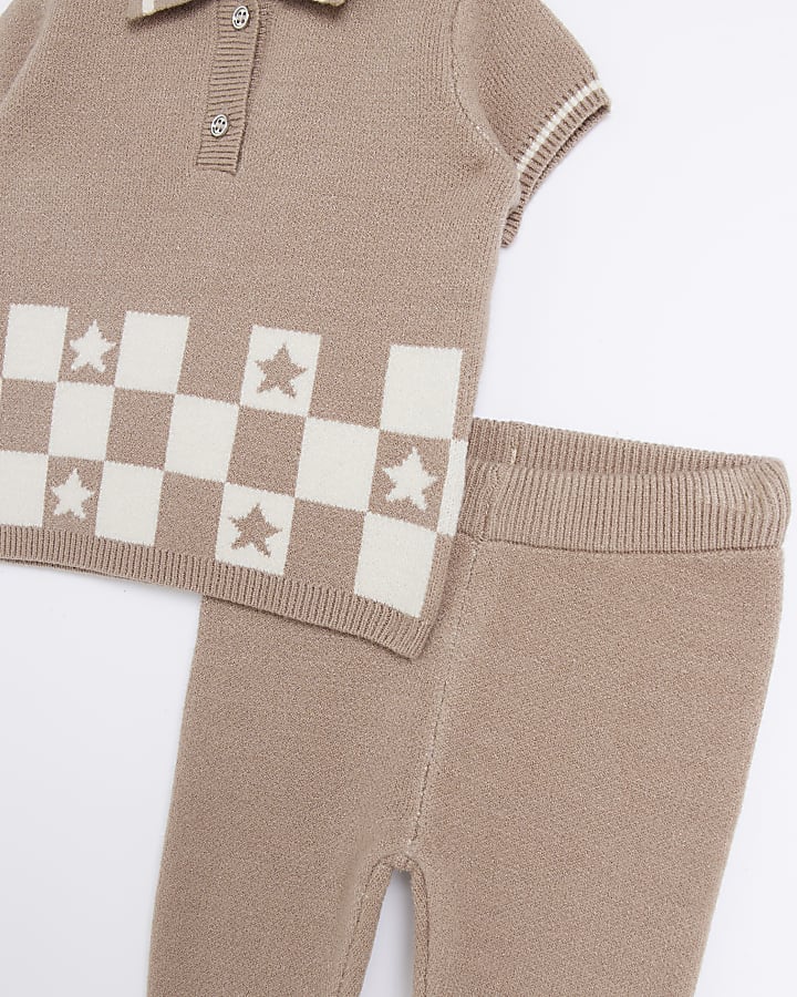 Baby Boys Beige Checkerboard Knitted Set