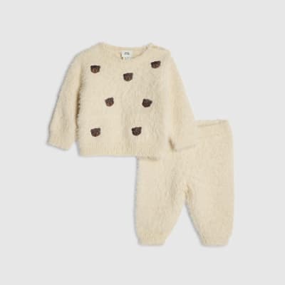 Baby Boys Beige Fluffy Bear Sweatshirt Set