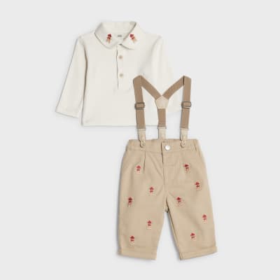 Christmas Baby Boy Outfit - Gingerbread Man Embroidery Sweatshirt & Drawstring Pants Set