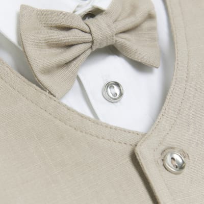 Baby boys beige linen waistcoat outfit River Island