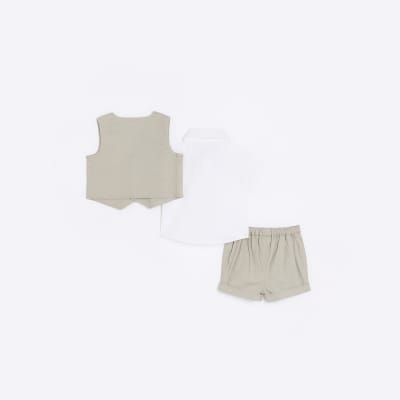 Baby boys beige linen waistcoat outfit River Island
