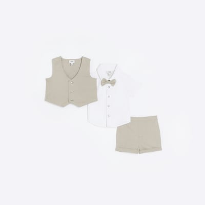 Baby boys beige linen waistcoat outfit River Island
