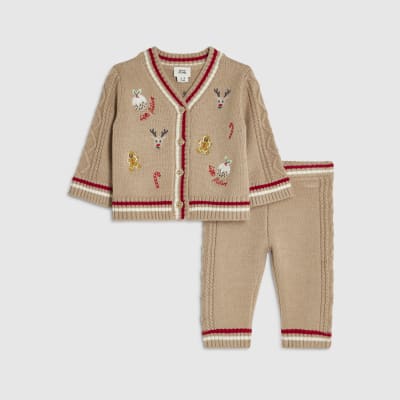 Baby Boys Beige Novelty Knitted Cardigan Set