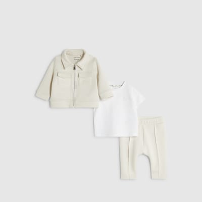 Baby Boys Beige Premium Jacket 3 Piece Set