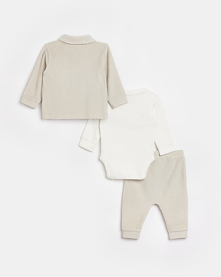 Baby boys Beige Velour Shacket outfit