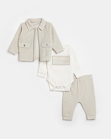 Baby boys Beige Velour Shacket outfit