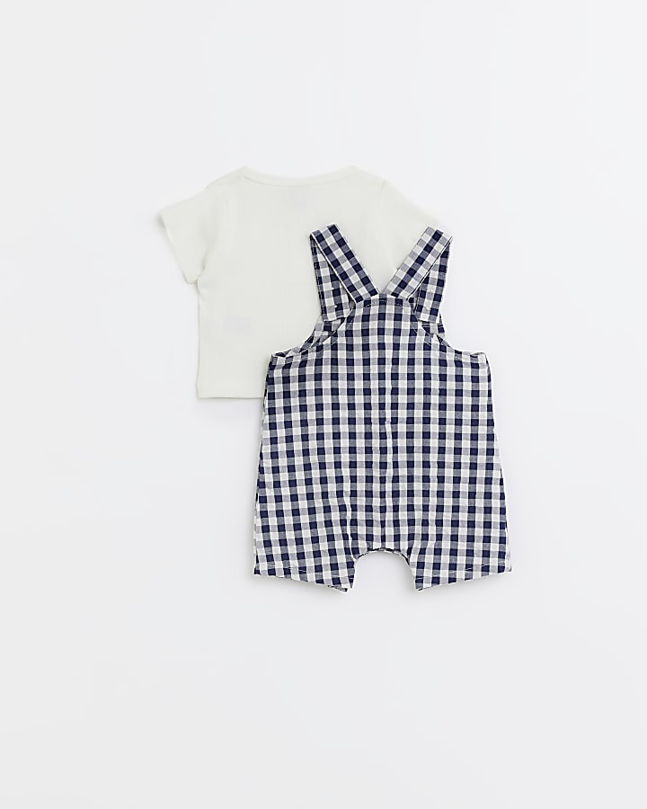Baby boys blue  gingham check dungaree set