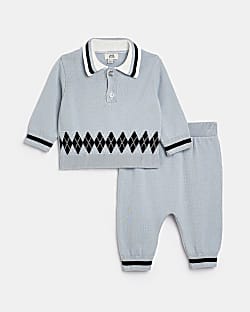 Baby boys Blue Argyle Knit Jogger outfit