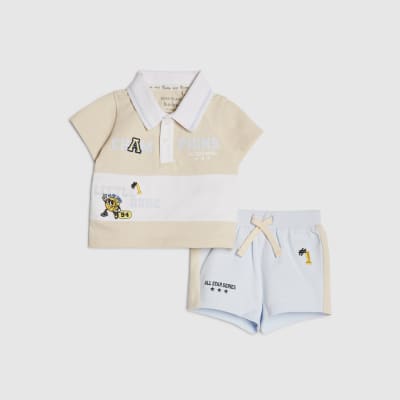 Baby Boys Blue Basketball Polo Shirt Set