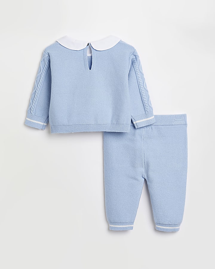 Baby boys blue cable knit jumper outfit