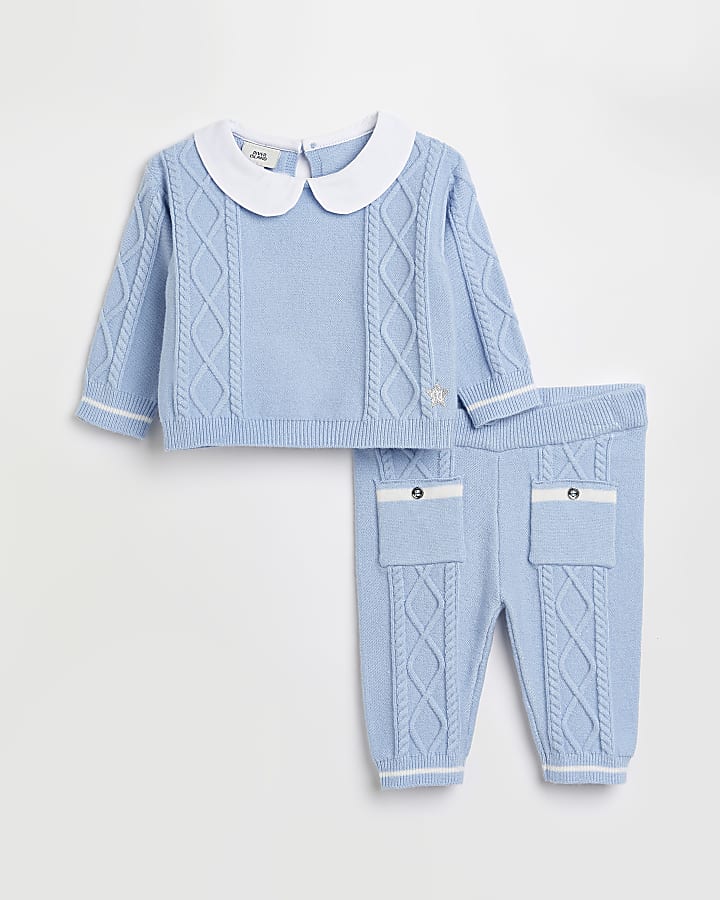 Baby boys blue cable knit jumper outfit