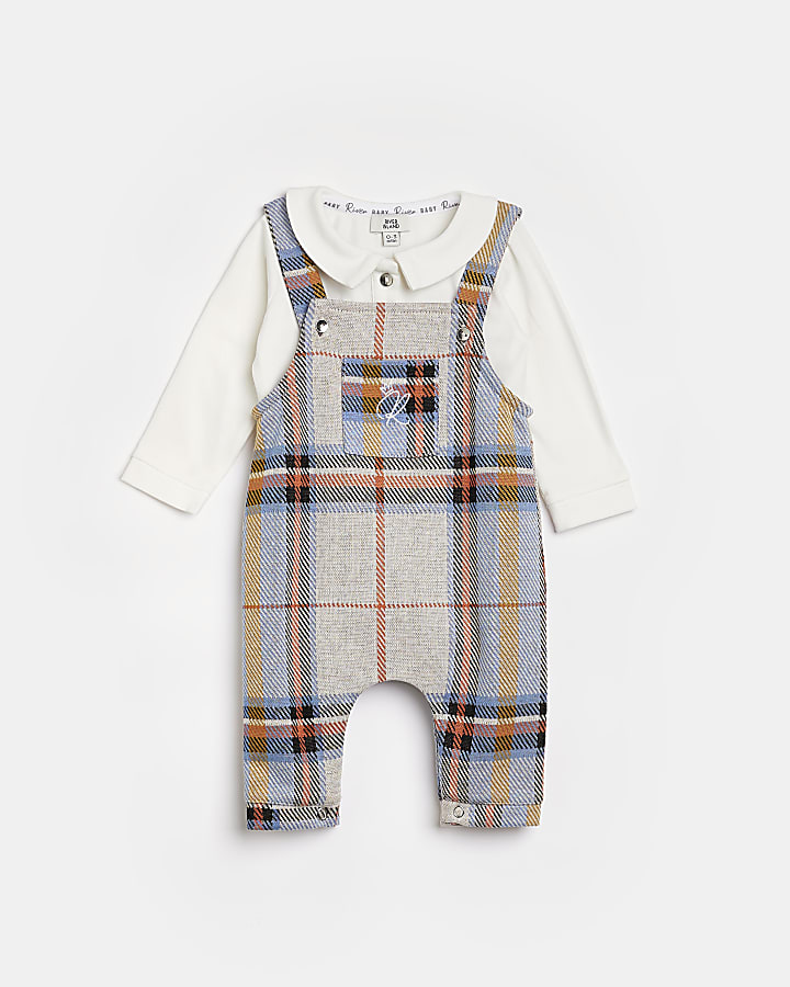 Baby Boys blue Check Dungaree and Polo outfit