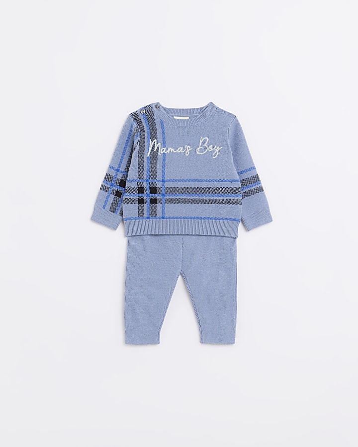 Baby Boys Blue Check Jumper and Joggers Set