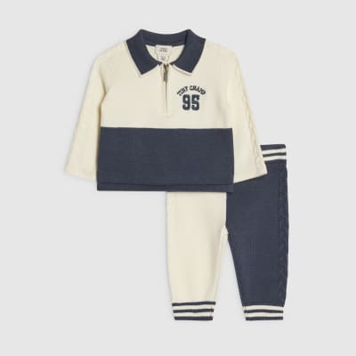 Baby Boys Blue Colour Block Polo Shirt Set