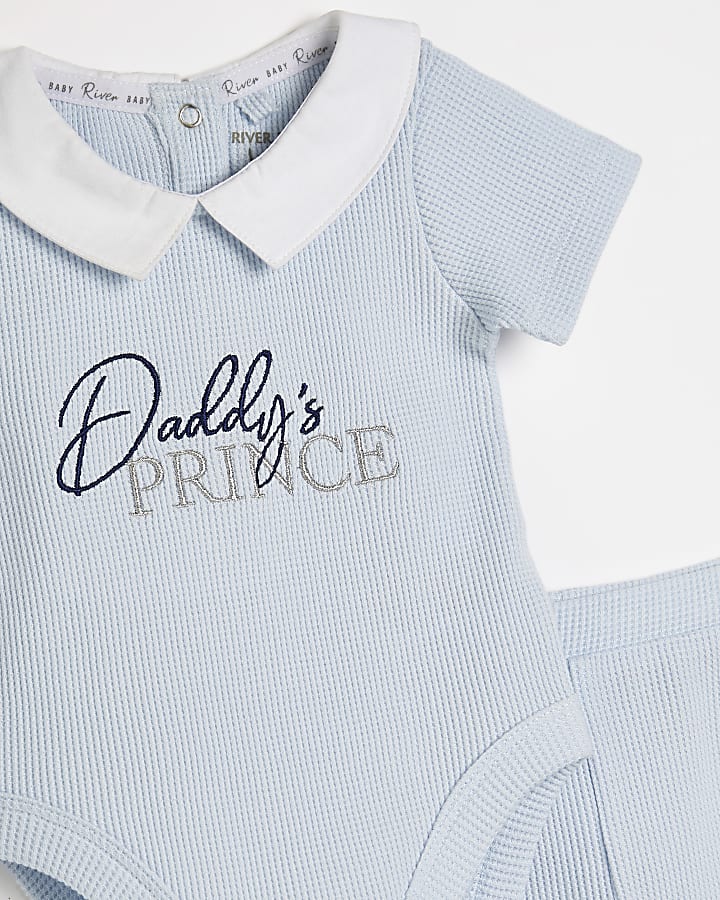 Baby boys blue 'Daddy's Prince' waffle outfit