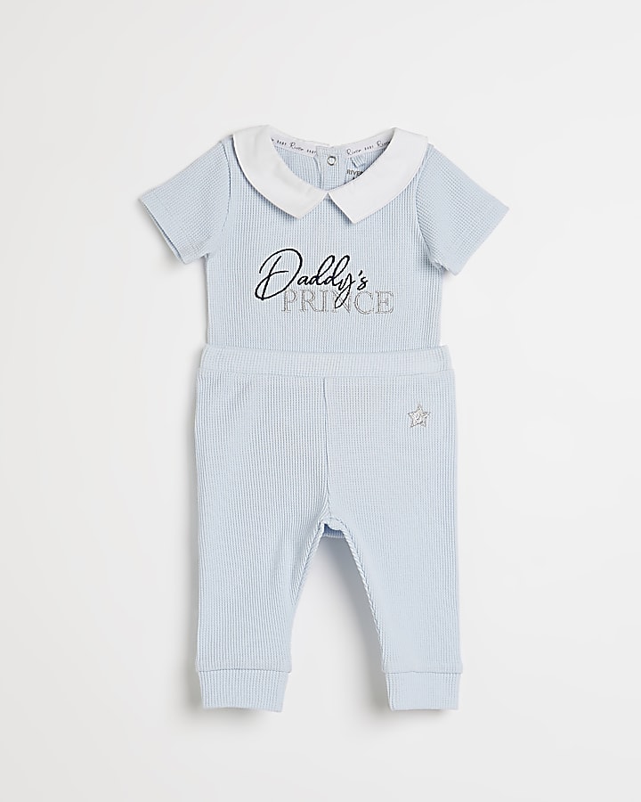 Baby boys blue 'Daddy's Prince' waffle outfit