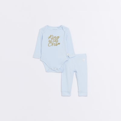 Baby boys blue embroidered bodysuit set
