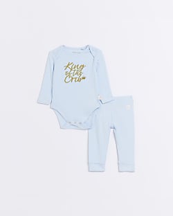 Baby boys blue embroidered bodysuit set