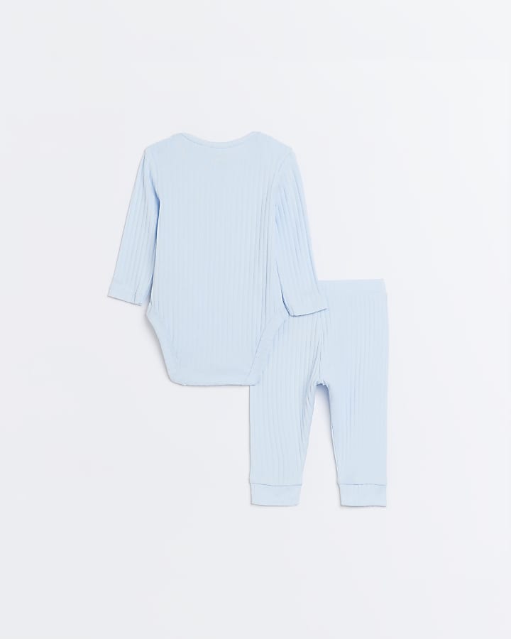 Baby boys blue embroidered bodysuit set
