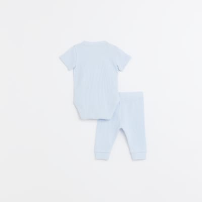 Baby Boys Blue Embroidered waffle Set