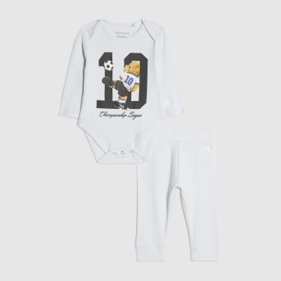 Baby Boys Blue Football Bear 10 Bodysuit Set