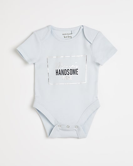Baby boys blue 'Handsome' print babygrow