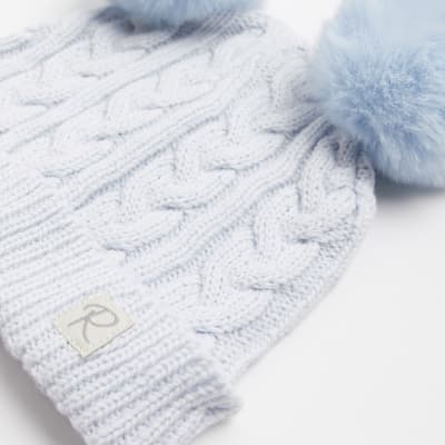 Baby Boys blue Knit Double Pom pom Beanie River Island