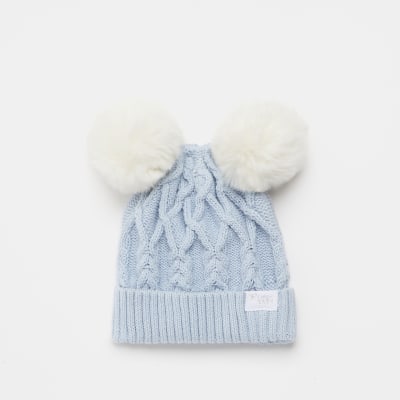 Baby boys blue knit pom beanie hat | River Island