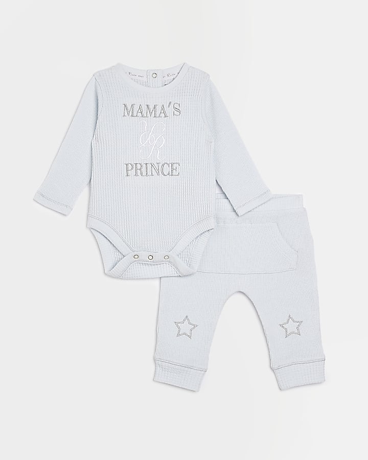 Baby boys Blue 'Mama's Prince' Waffle outfit