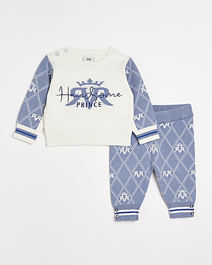 Baby Boys Blue Monogram Knitted Set