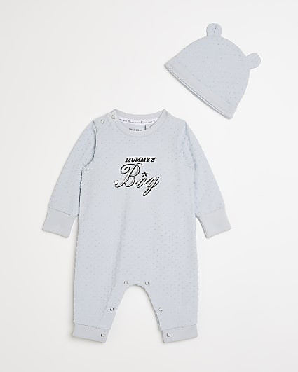 Baby boys blue 'Mummy's Boy' textured outfit