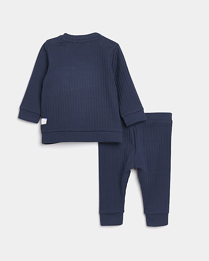 Baby boys blue organic ribbed outfit