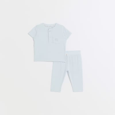 Baby boys blue organic ribbed t-shirt set