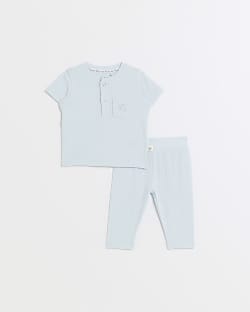 Baby boys blue organic ribbed t-shirt set