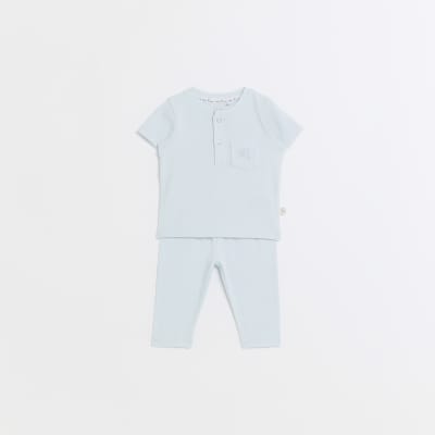 Baby boys blue organic ribbed t-shirt set