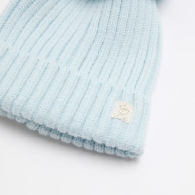 Baby boys blue pom pom beanie hat River Island