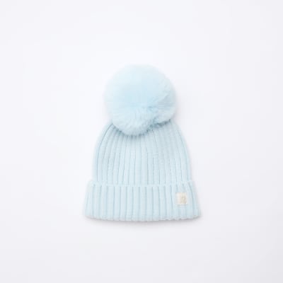 Baby boys blue pom pom beanie hat River Island