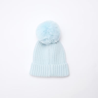Baby boys blue pom pom beanie hat River Island