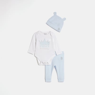 River Island Boys Clothing Outfit Sets Sets Baby Boys Prince babygrow and Hat Set 