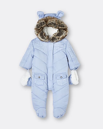 Baby boys blue quilted snowsuit