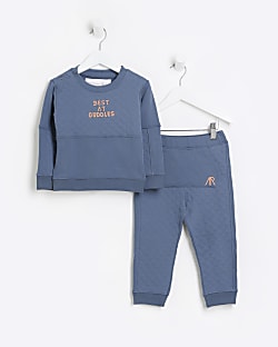 Baby boys blue quilted sweatshirt outfit