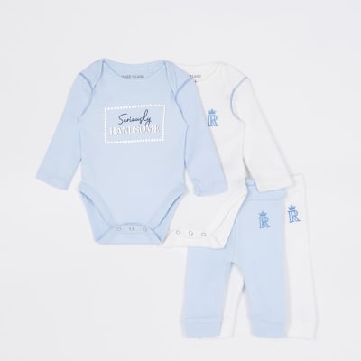 Baby Boys Blue Ri Bodysuit Outfits 2 Pack River Island