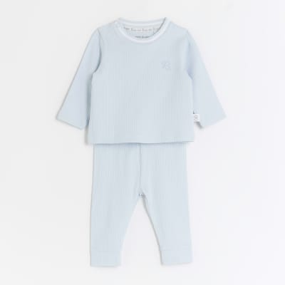 Baby boys Blue Ribbed Outfit River Island