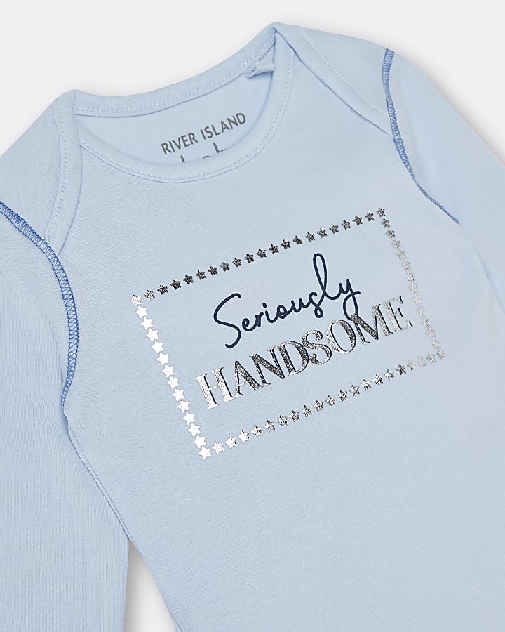 Baby boys blue 'Seriously Handsome' babygrow