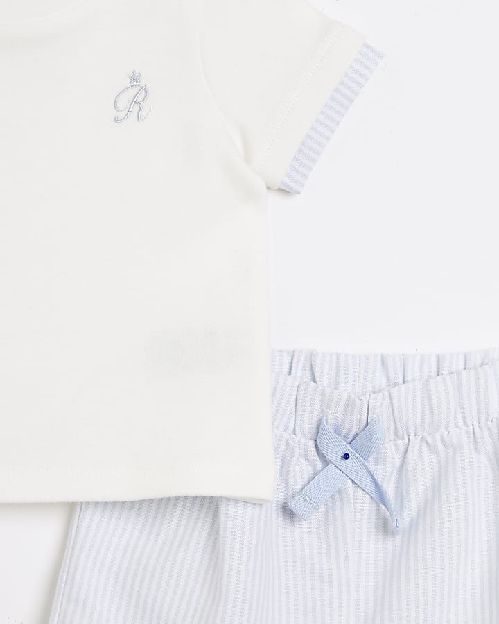 Baby boys blue stripe pyjama shorts set