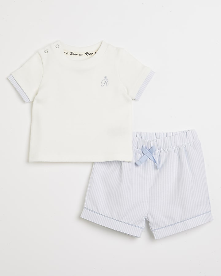 Baby boys blue stripe pyjama shorts set