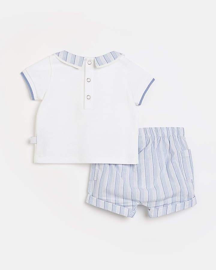 Baby boys blue stripe shorts and polo outfit